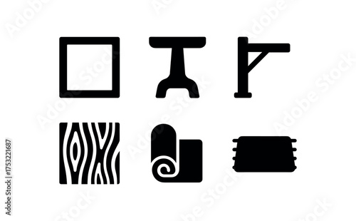 flat black solid icon items isolated on white background base frame stool leg support bar wood grain carpet fold ground mat