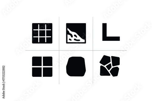 flat black solid icon items isolated on white background tile grout line floor tile cement fill edge stone slab mosaic piece