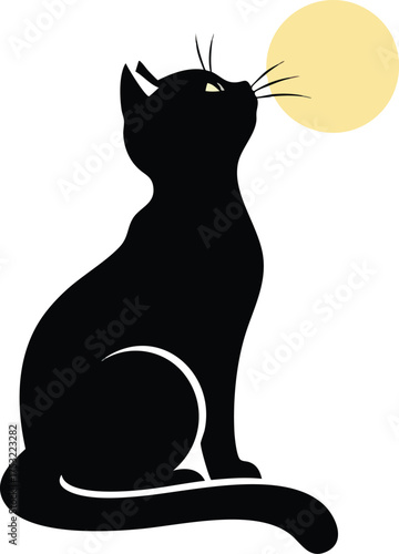 Silhouette of a Black Cat Gazing at the Moon.