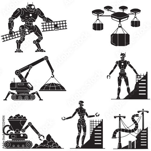 futuristic robotic icon used for the third world war silhouette style vector on white back