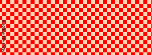 Checkerboard banner. Red and Apricot colors of checkerboard. Small squares, small cells. Chessboard, checkerboard texture. Squares pattern. Background. Repeatable texture.