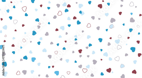 A delightful and charming background pattern featuring a scattering of colorful heart shapes creating a festive and romantic atmosphere.