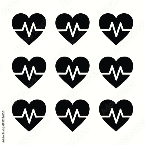 Set of Heart Icons with ECG Wave for Healthcare and Medical Concepts