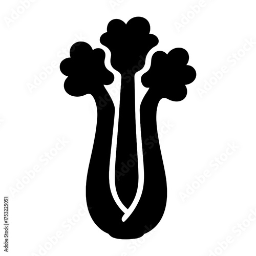 Silhouette of celery stalk with leaves in minimalist black design