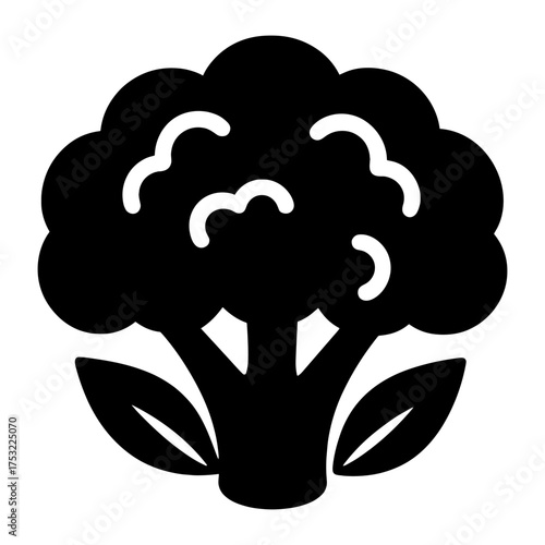 Black and white broccoli illustration with bold outline