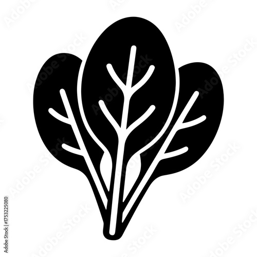 Black and white spinach icon with simplified leaf design