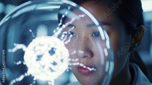 Scientist in Laboratory Analyzing a Futuristic Sphere Innovation and Research Concept