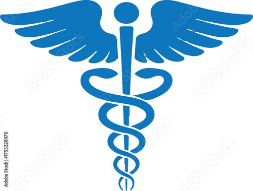 Medical sign, Medical symbol, Medical Snake Caduceus Logo, Caduceus sign, caduceus symbol, Snake medical icon Blue.caduceus medical symbol silhouette isolated on white background.