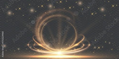 Abstract Elegant Golden Circle with Diagonal Lighting and Sparkle Effect