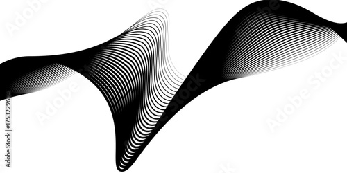 Undulate Grey Wave Swirl, frequency sound wave, twisted curve lines with blend effect. Technology, data science, geometric border. Isolated on white background. Vector illustration.