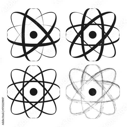Atom core icon. Scientific model symbol. Nuclear Vector structure. Physics laboratory sign.