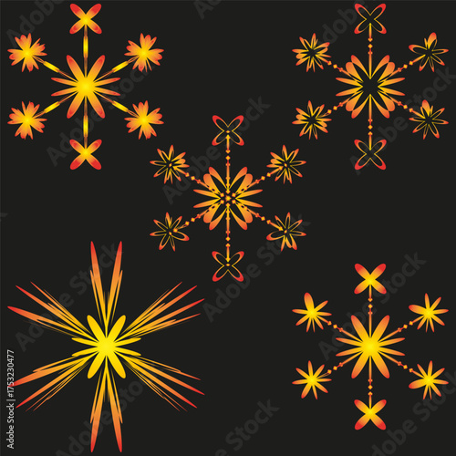 Abstract starburst symbols. Geometric burst design. Decorative explosion elements. Vector vibrant illustration.