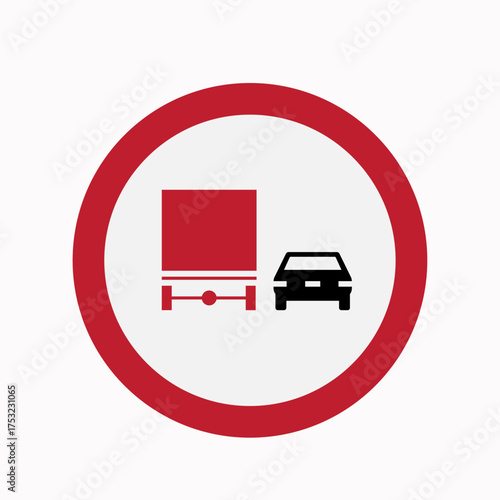 Vector art of no overtaking road sign, prohibiting cars from passing trucks, ensuring safety and preventing accidents on the road by maintaining lane discipline