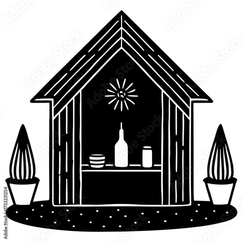 humble Umbanda home altar vector silhouette 