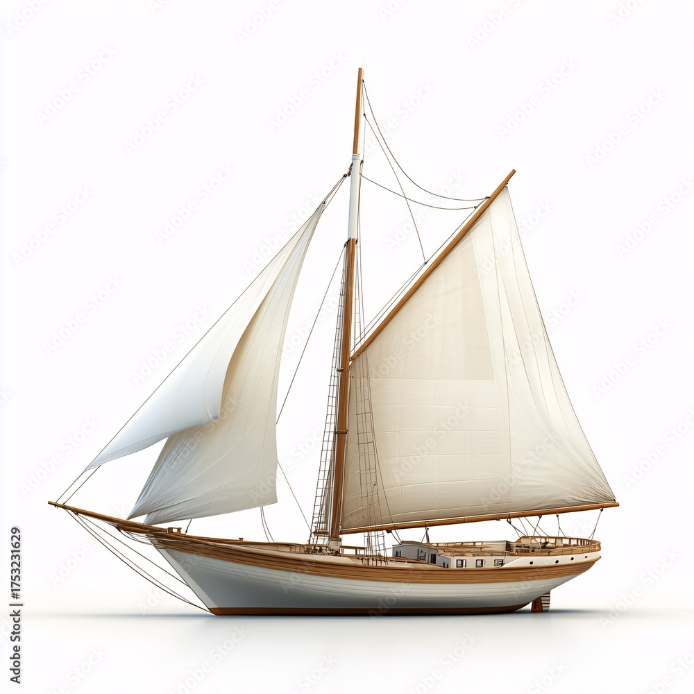 Obraz premium Sail into adventure with this classic sailboat. Capturing the spirit of nautical exploration, this vessel is rendered in detail and isolated in a bright white background for any design needs.