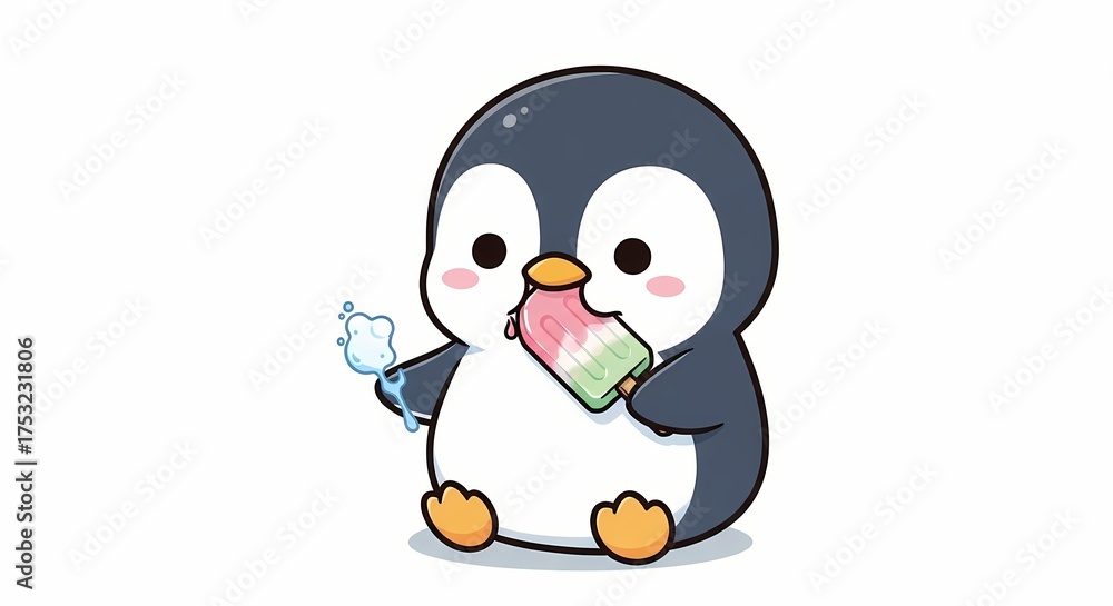 Fototapeta premium Cute Penguin Eating a Popsicle