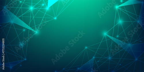 Digital technology speed connect blue green background, cyber nano information, abstract communication, innovation future tech data, internet network connection, Ai big data, line dot illustration