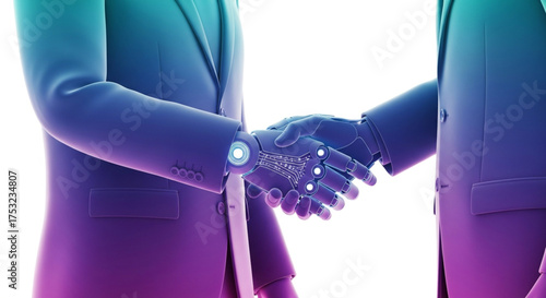 Human and robot shaking hands, symbolizing the integration of artificial intelligence and human collaboration