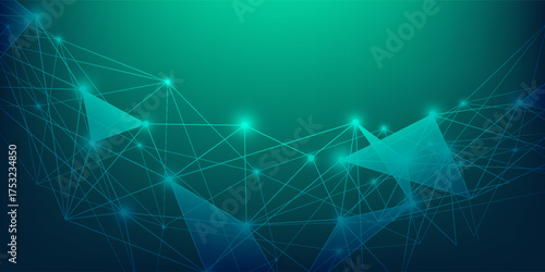 Digital technology speed connect blue green background, cyber nano information, abstract communication, innovation future tech data, internet network connection, Ai big data, line dot illustration