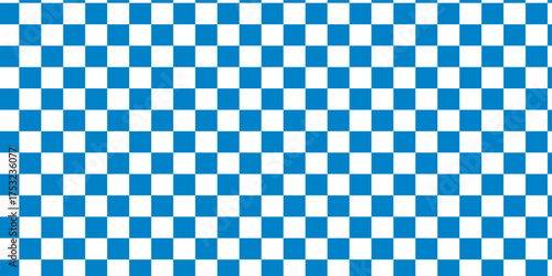 Checkerboard banner. Blue and White colors of checkerboard. Small squares, small cells. Chessboard, checkerboard texture. Squares pattern.Vector ilustration