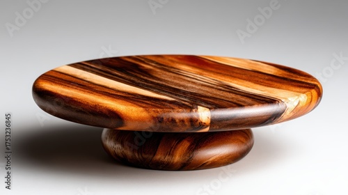 This handcrafted wooden cake stand features beautiful swirling patterns and rich tones, perfect for elevating any dessert presentation with natural elegance.