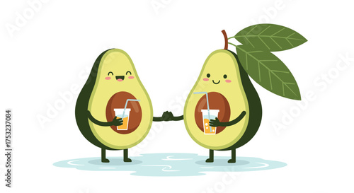 Two happy avocados sharing a refreshing drink together