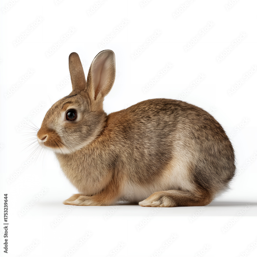 Fototapeta premium Brown Rabbit Sitting On White Background
