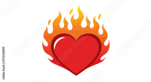 Fiery heart emblem with burning flames in gradient style