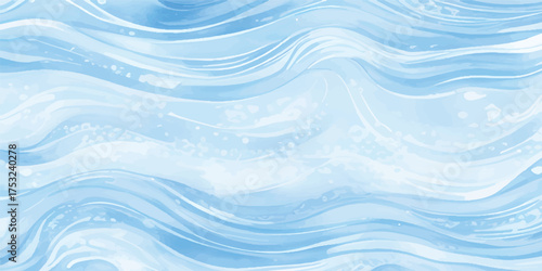 Blue Ocean Wave Watercolor Background with Fluid Motion and Soft White Splash Layers for Modern Abstract Sea Design and Art