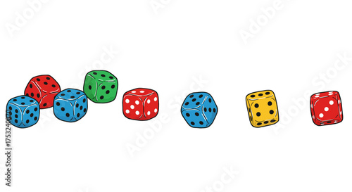 Vibrant dice game collection on white background