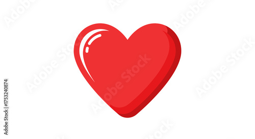 Glossy red heart symbol on white background for love and romance themes