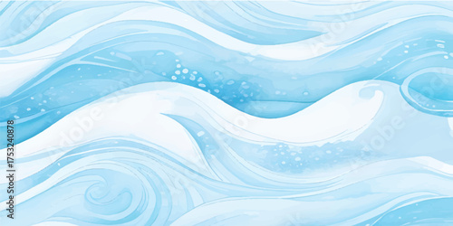 Soft Blue and White Watercolor Ocean Wave Texture with Fluid Splash Layers and Tropical Tsunami Sea Design for Abstract Background Art