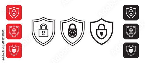 Red padlock shield icon. Shield vector illustration eps 10