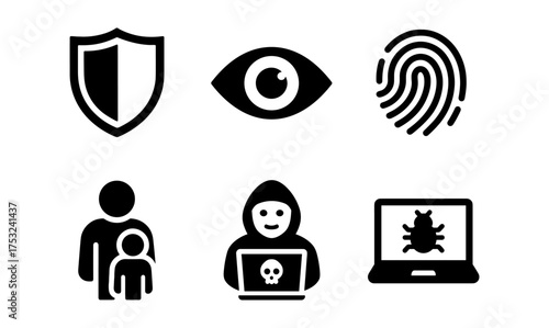 Cybersecurity icon set for digital safety design and online protection tools