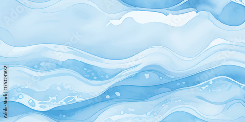 Watercolor Ocean Wave Texture Background in Blue and White with Fluid Motion and Tropical Sea Splash for Abstract Beach Design Inspiration