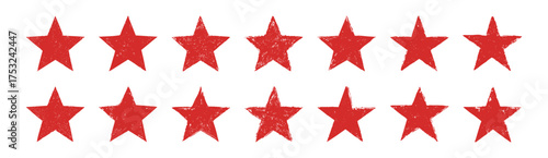 Grunge star icons set, vector illustration of five pointed star symbols collection on transparent background