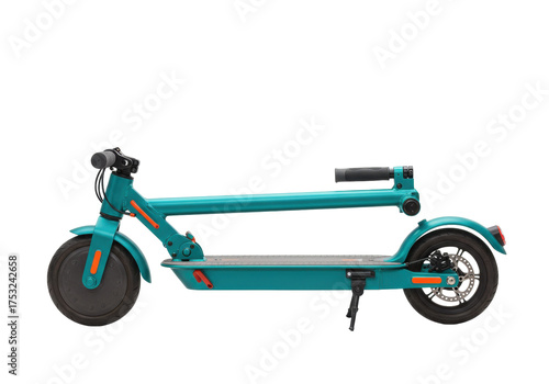 Isolated teal electric scooter profile ready for delivery or sustainable urban transportation