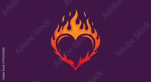 Fiery heart flame design on dark background