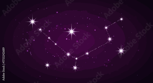 Glowing constellation on purple night sky background