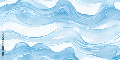 Ocean Wave Watercolor Background in Soft Blue and White with Fluid Layer and Tropical Sea Splash for Modern Abstract Beach Art and Design