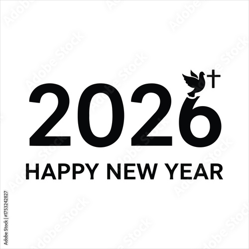 Happy new year 2026 greeting with christian symbols a dove and cross for religious celebration