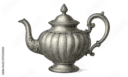 Elegant vintage teapot sketch with intricate details in victorian style