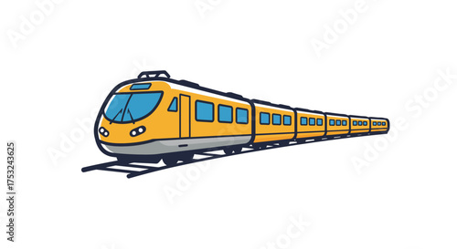 Modern yellow train sketch on white background with blue accents