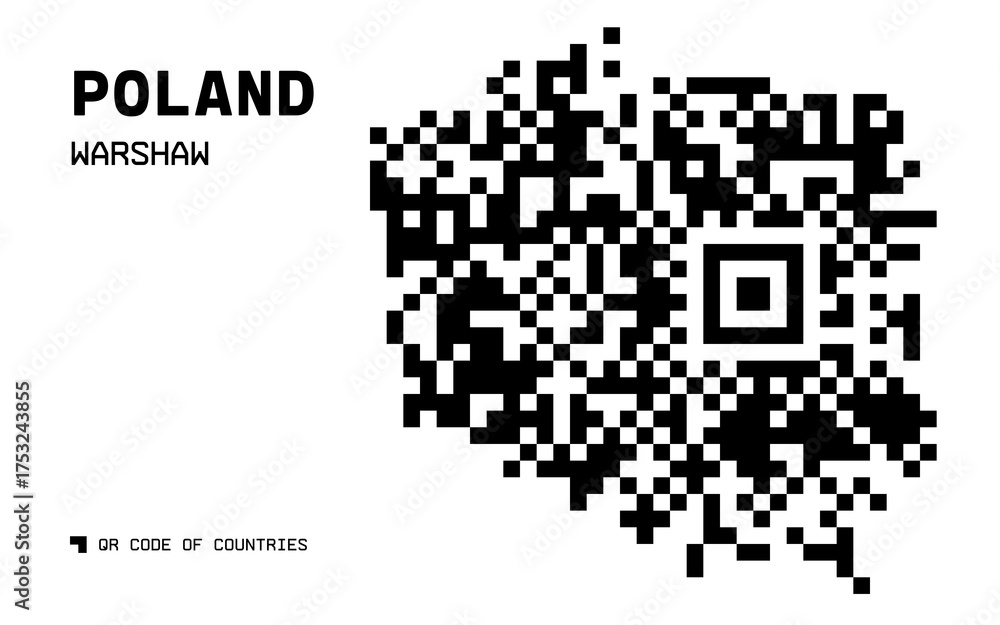 Fototapeta premium Poland Map in QR Code Design with Warsaw Marked