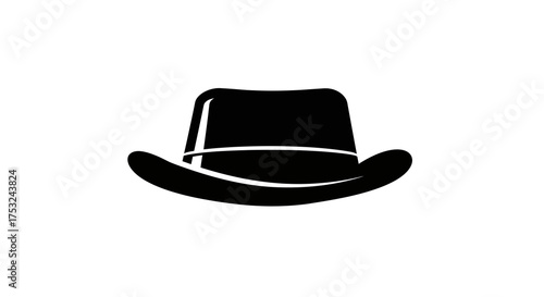 Silhouette of stylish fedora hat on white background