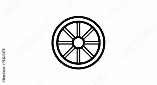 Minimalist black and white wheel icon for web and print design projects