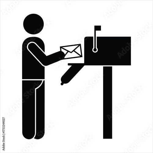 Person mailing a letter at a mailbox silhouette symbol for communication and delivery services