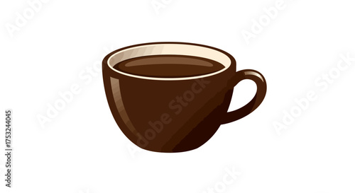 Cozy brown coffee cup filled with hot beverage on a white background