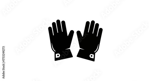 Minimalist silhouette of black gloves on white background