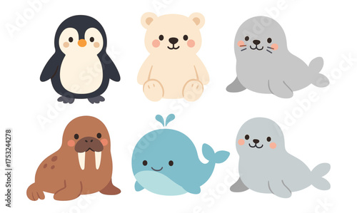 Cute arctic animals in adorable cartoon style for kids' designs
